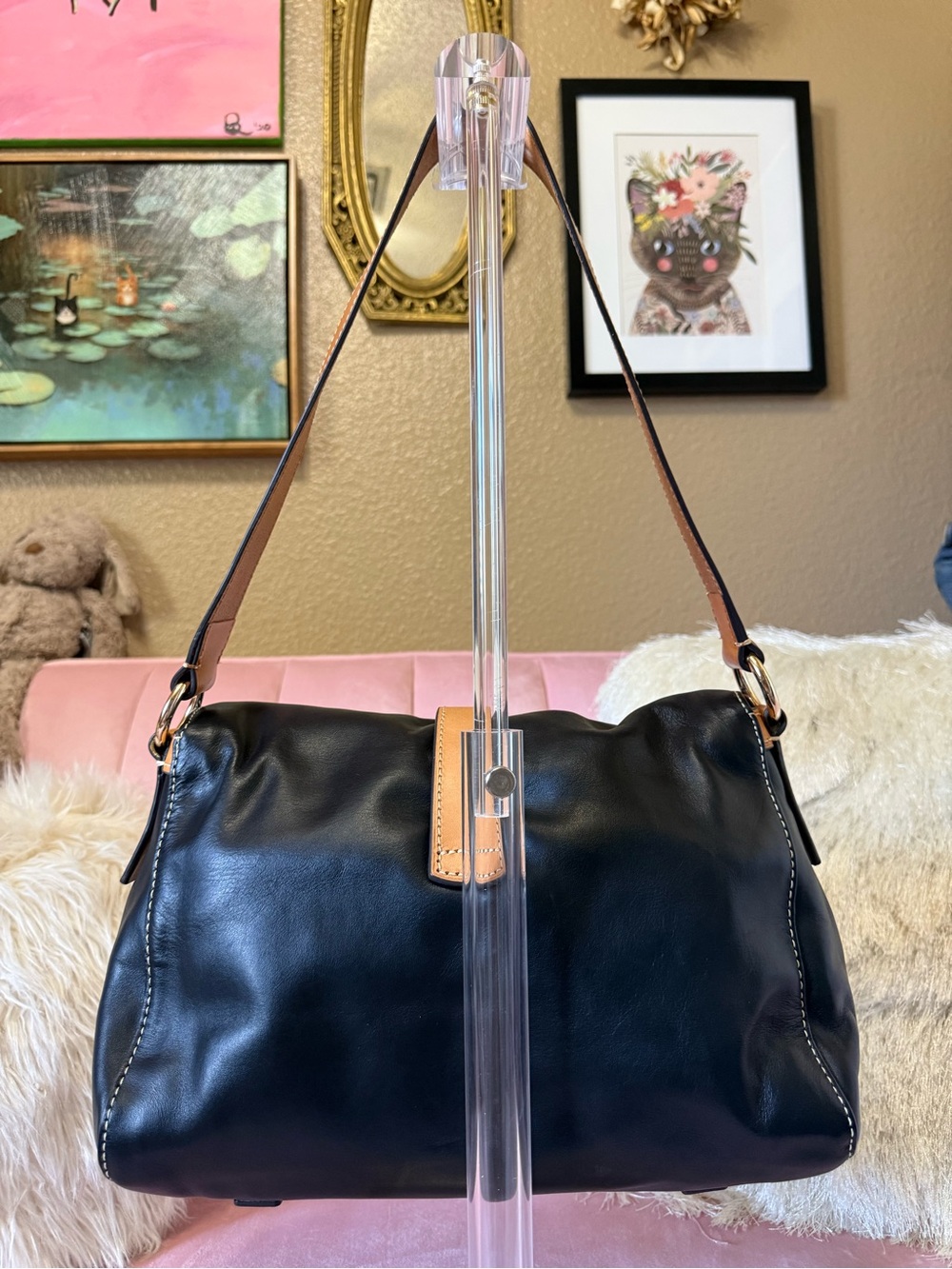 💯Auth! Dooney & Bourke Black & Brown Florentine Leather LIBBY Shoulder Bag - Picture 4 of 15